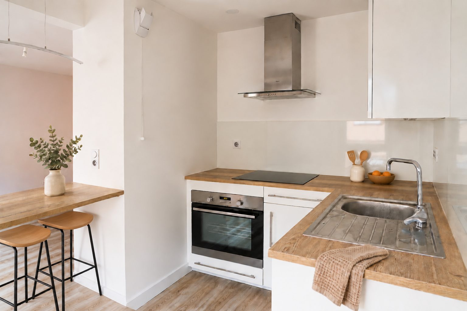 Appartement J. — Réhabilitation — La cuisine et la table haute