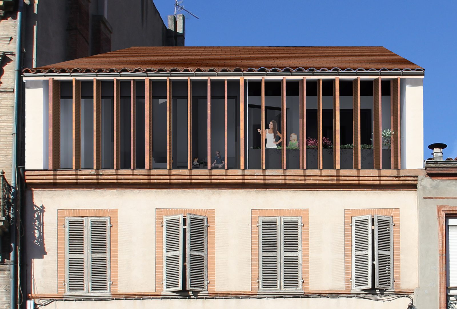 Surélévation appartement BG. — Image de conception — la surélévation vue de face