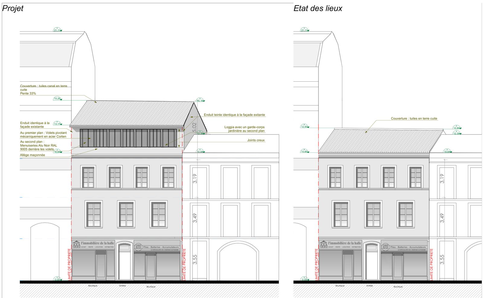 Surélévation appartement BG. — Les façades : état des lieux et projet