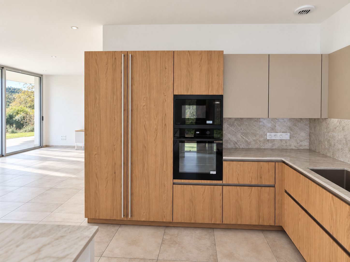 Maison Ph. — Troncens — Les rangements toute hauteur et le coin cuisson